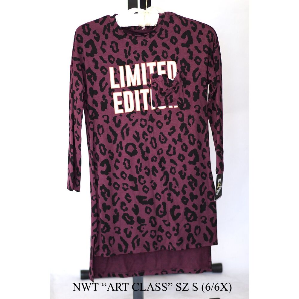 NWT Art Class Girl S 6/6X Purple Leopard T-Shirt Dress Limited Edition Pocket